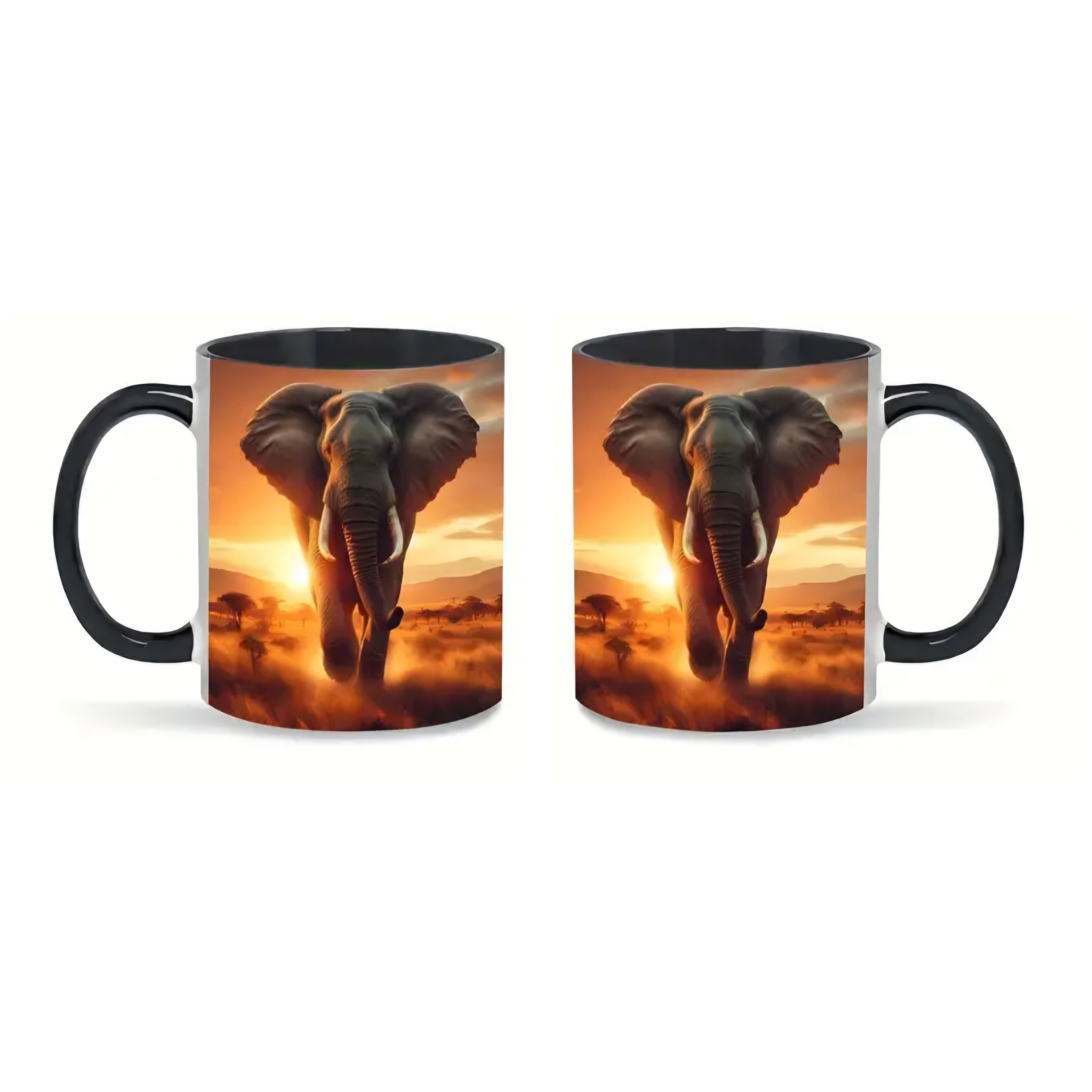 African Elephant Sunset 11oz Black Handle Mug