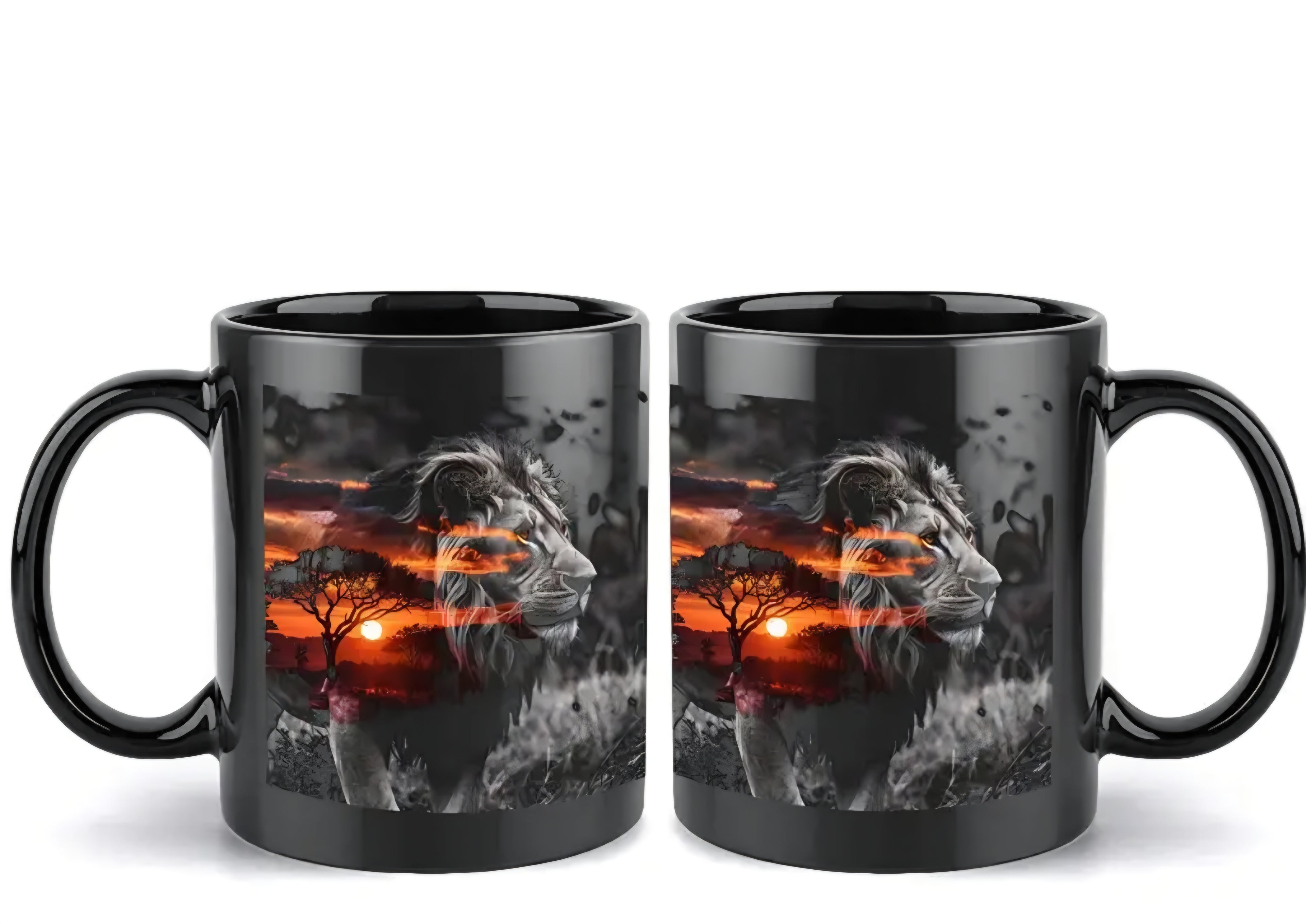 Lion Sunset Black 11oz Mug