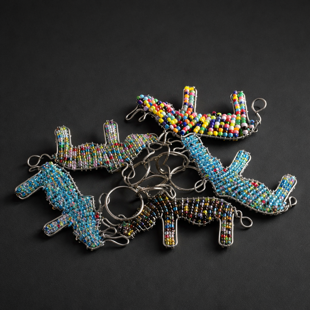 Beaded Rhino Flat Keyring
