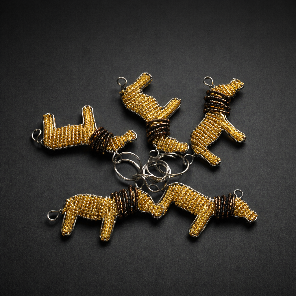 Beaded Lion Flat Keyring