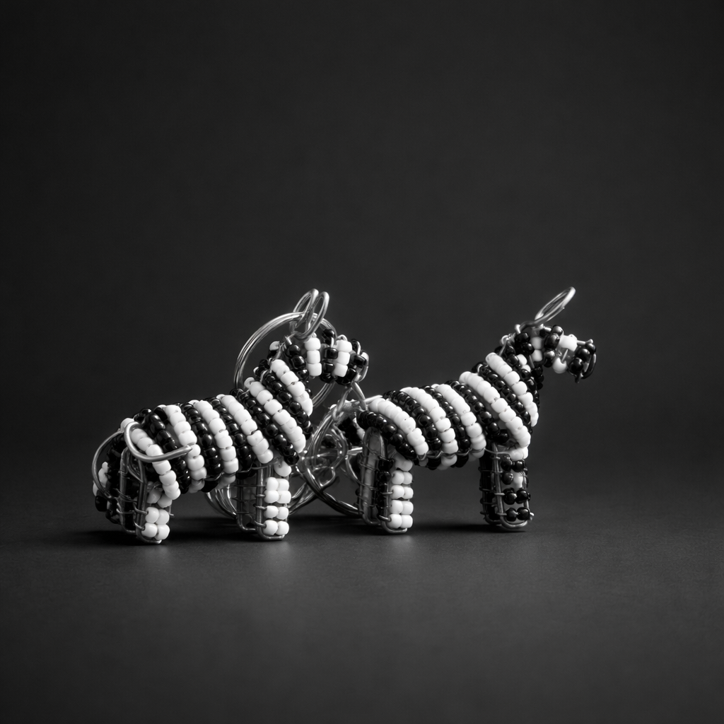 Beaded Zebra 3D Keyring