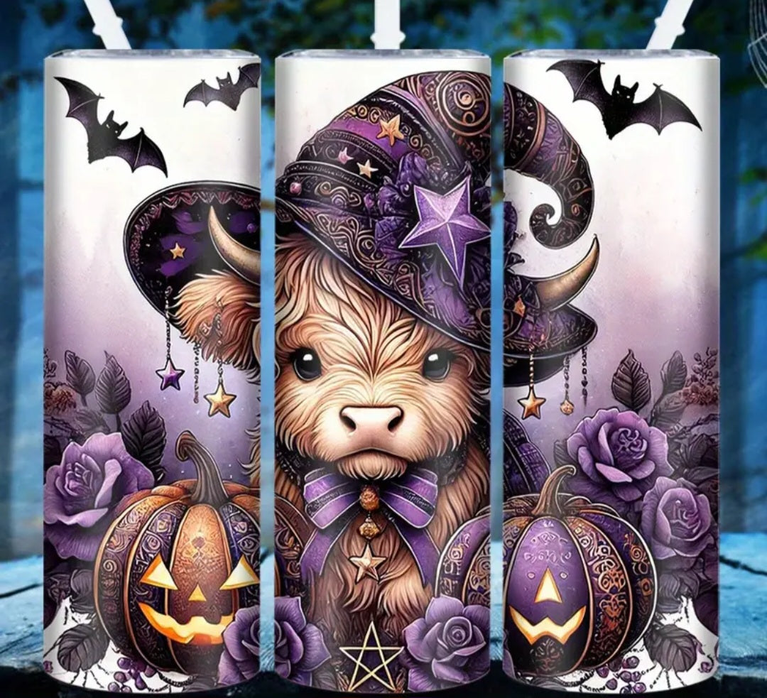 20oz Stainless Steel Flask Halloween Cow Witch Hat