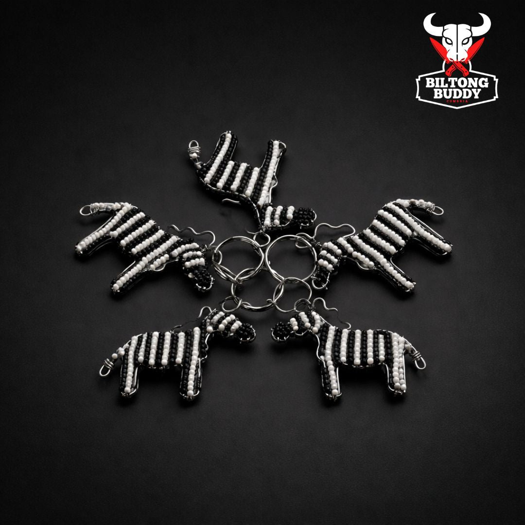 Beaded Zebra Flat Keyring