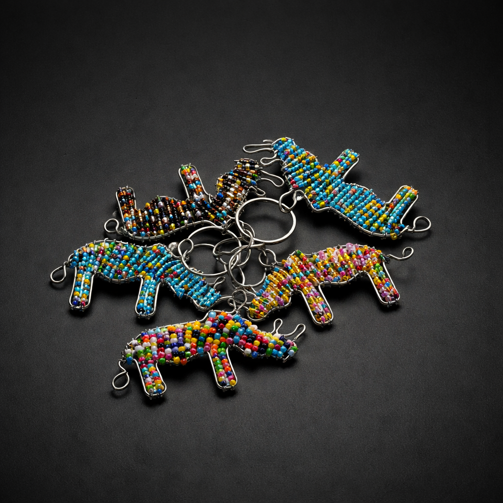 Beaded Rhino Flat Keyring