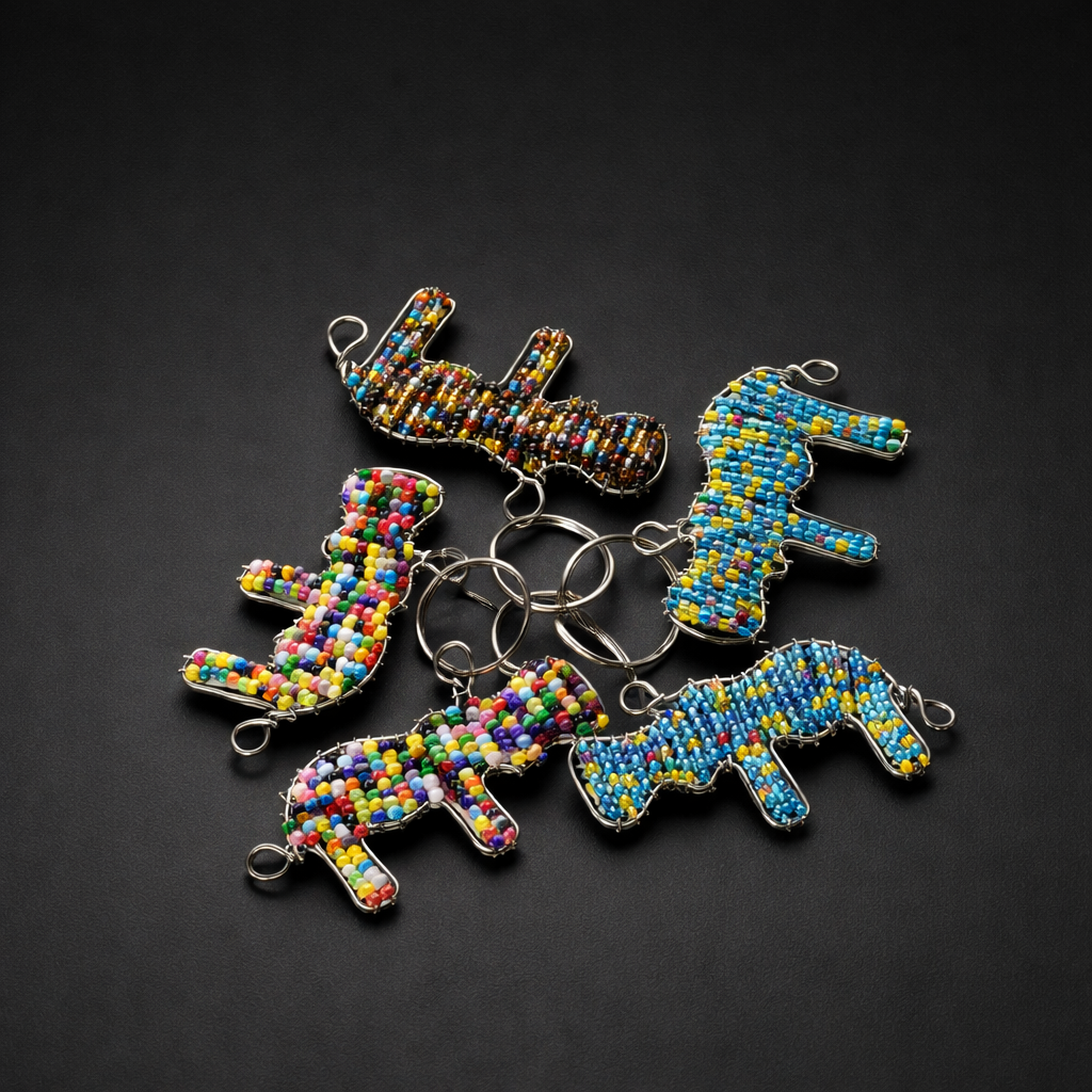 Beaded Hippo Flat Keyring