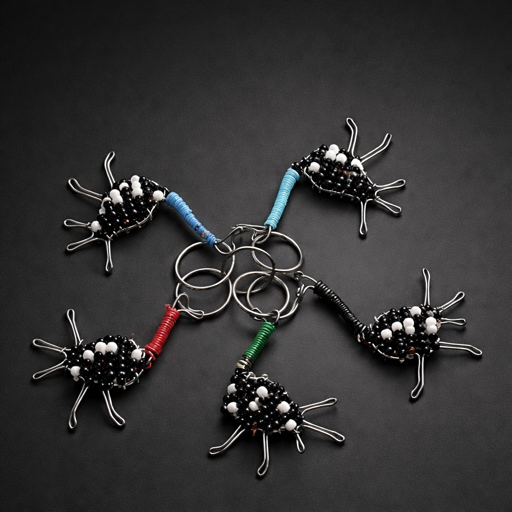 Beaded Ostrich Flat Key Ring