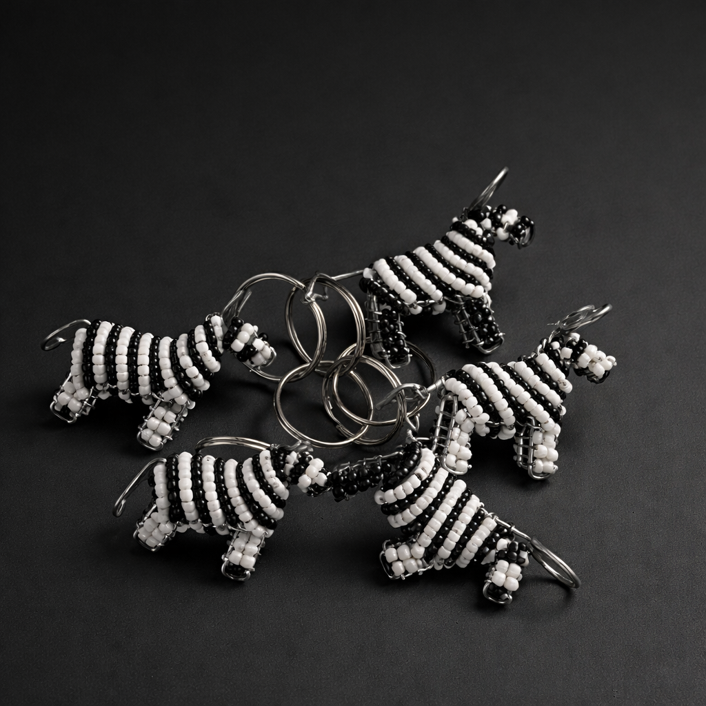 Beaded Zebra 3D Keyring