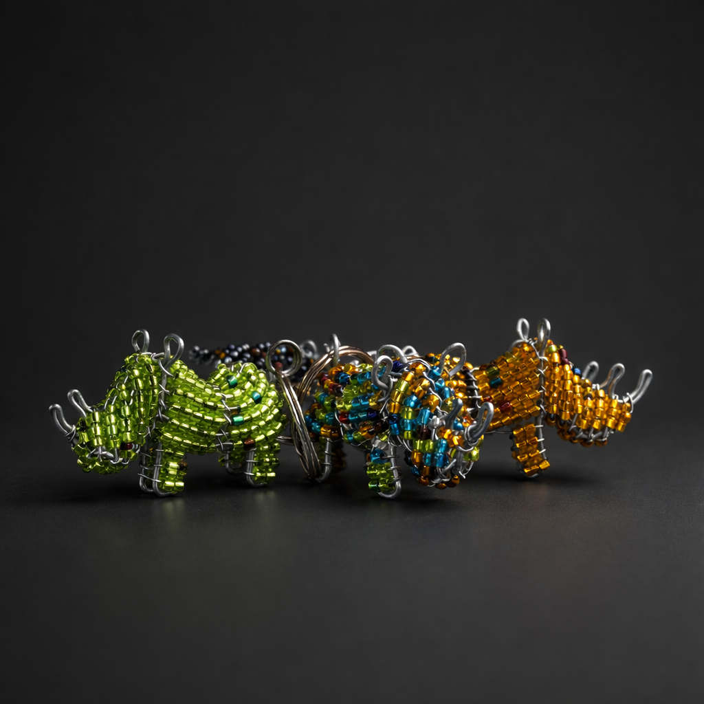 Beaded Rhino 3D Keyring