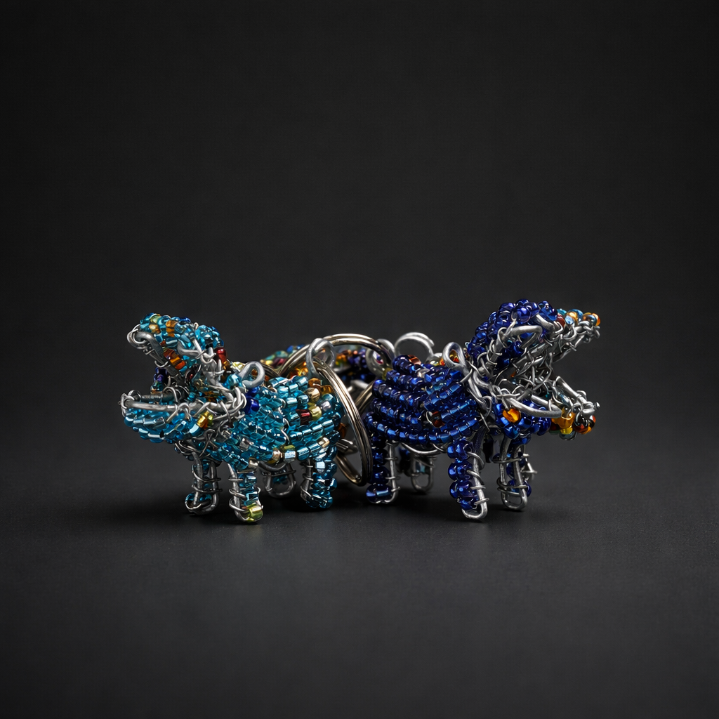 Beaded Hippo 3D Keyring