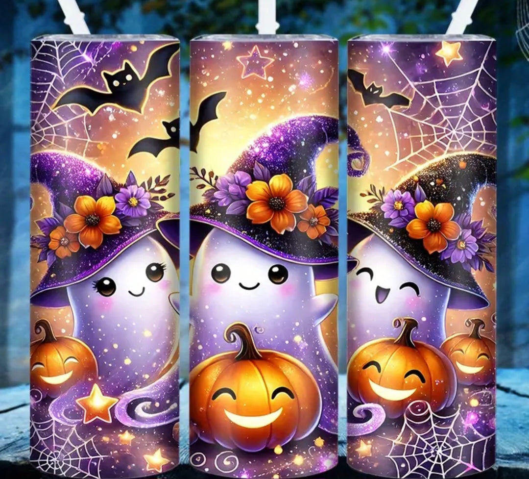 20oz Stainless Steel Flask Halloween Purple Witch Ghost Pumpkin