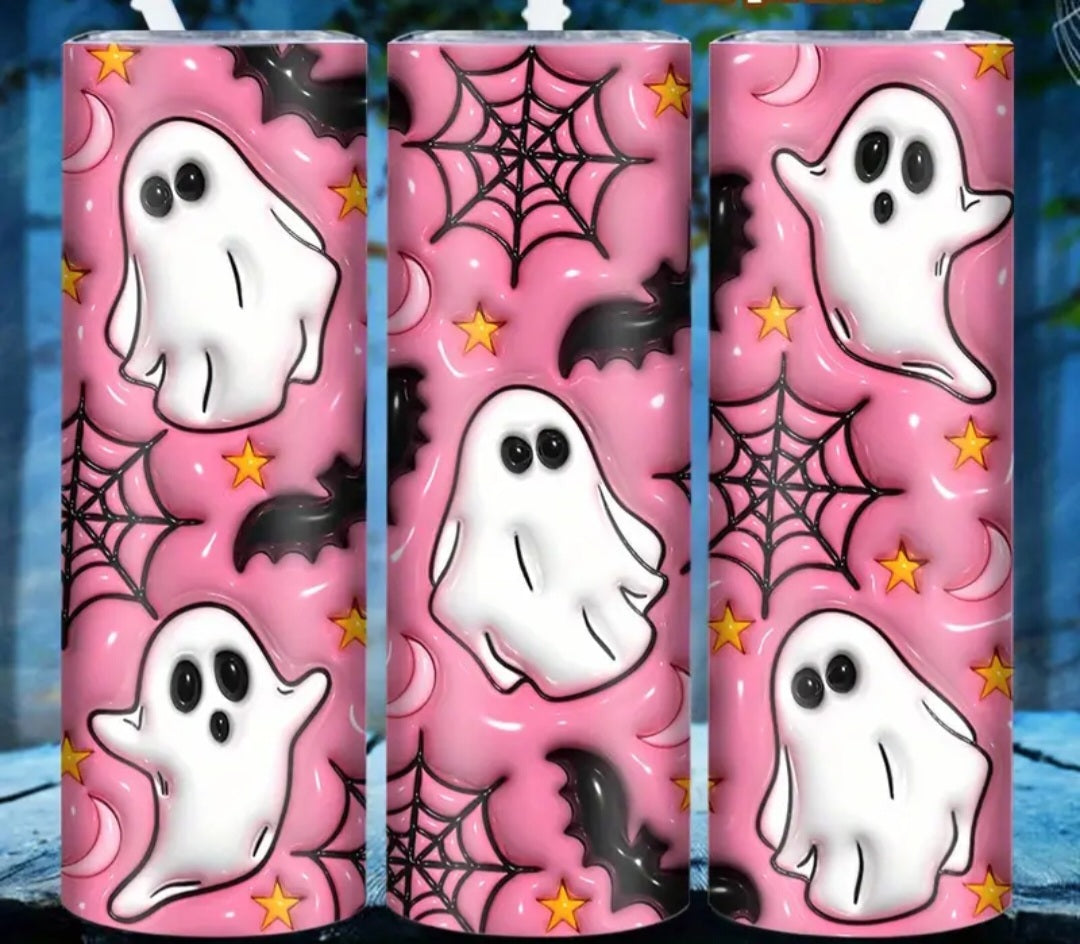 20oz Stainless Steel Flask Halloween Pink Ghosts 2D